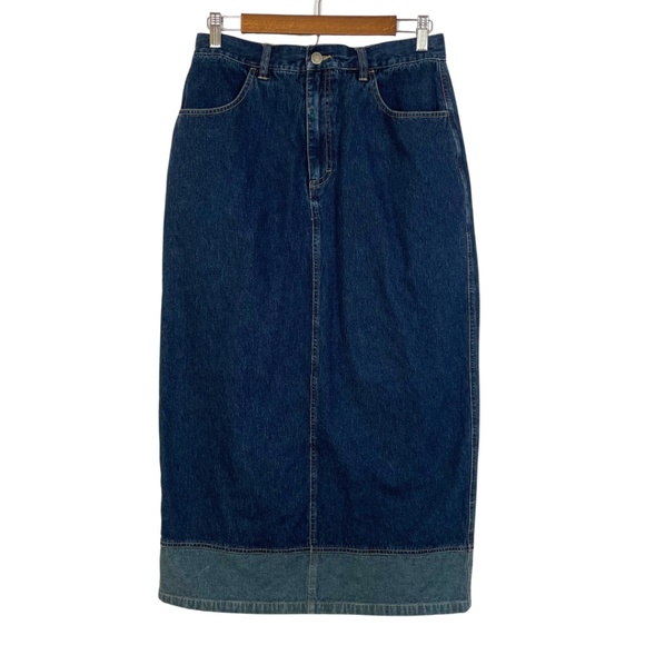 Lee Dresses & Skirts - Y2K Long Denim Western Cowgirl Skirt, Contrasting hem, Pockets, Button & Zip, 12